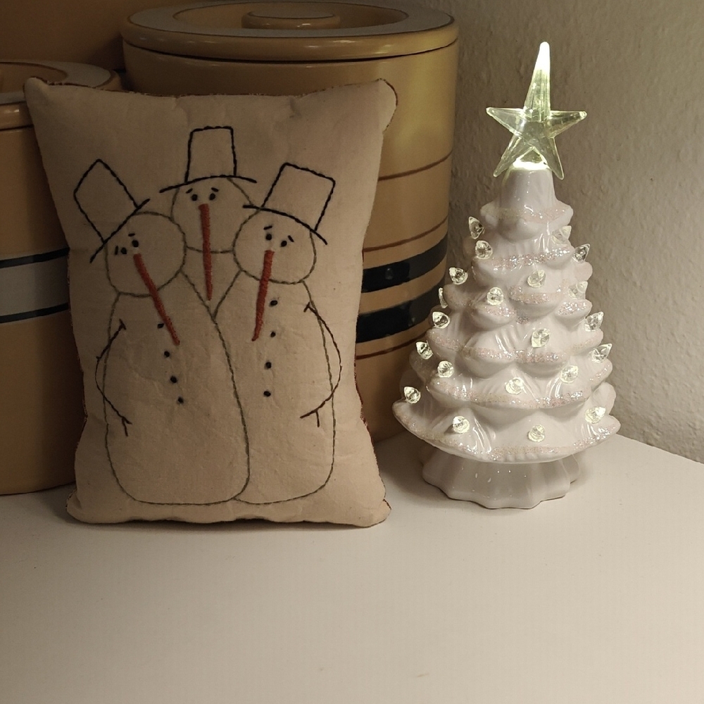 Embroidered Snowman Holiday Pillow
